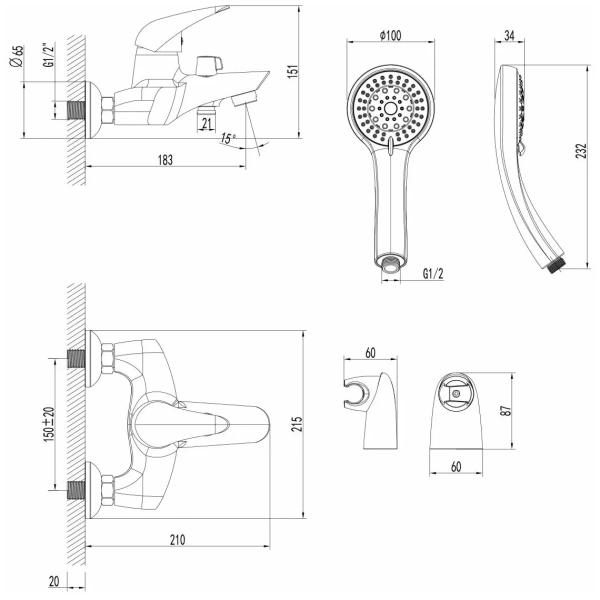 Смеситель для ванны и душа Lemark Poseidon (LM4214C)